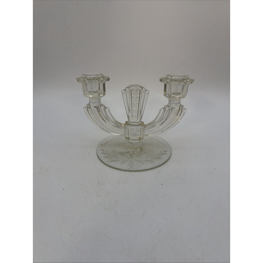 Vtg Tiffin Double Light Candlestick Elegant Depression Glass Franciscan Taper